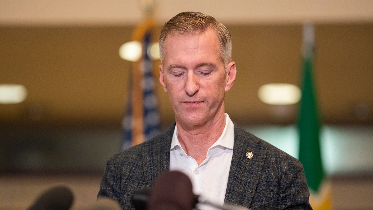 Portland Mayor Ted Wheeler speaks at City Hall on Aug. 30, 2020. (Getty Images)