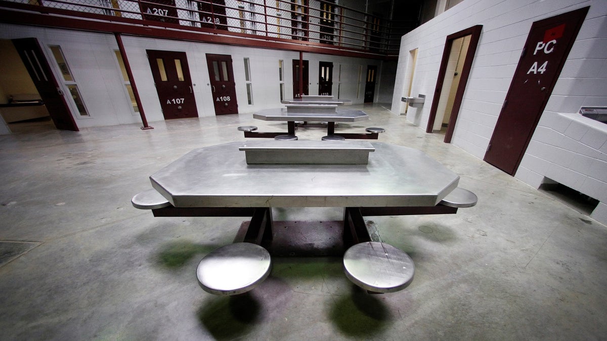 The interior of an unoccupied communal Guantanamo Bay cellblock is seen at Camp VI, a prison used to house detainees at the U.S. Naval Base 
