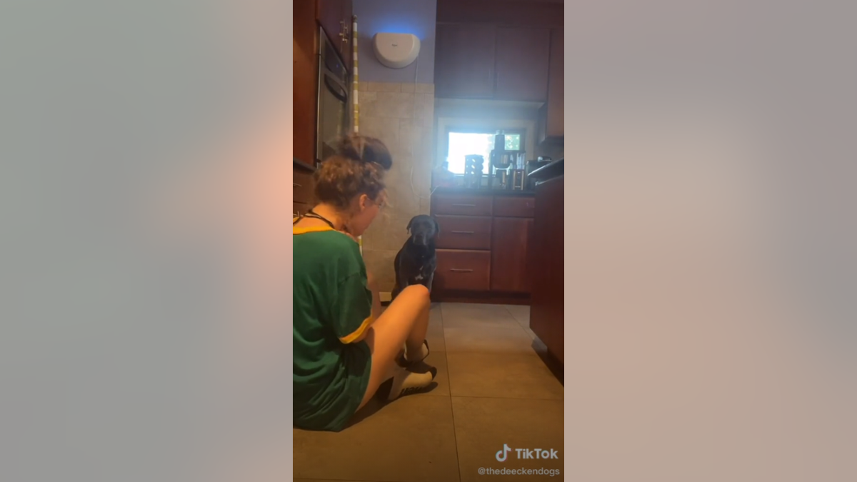 Haley Deecken decided to test her pooch’s lifesaving skills by pretending to choke, but she didn’t expect her dog Dunkin to try and solve her dilemma with a knife.