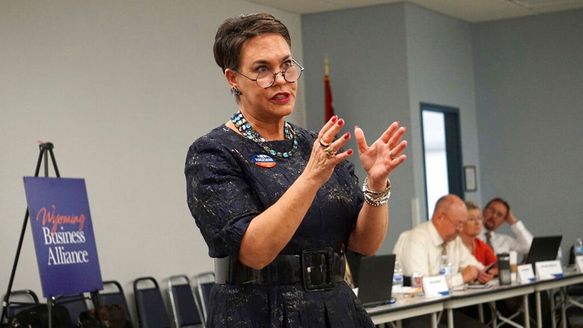 Harriet Hageman talking to supporters