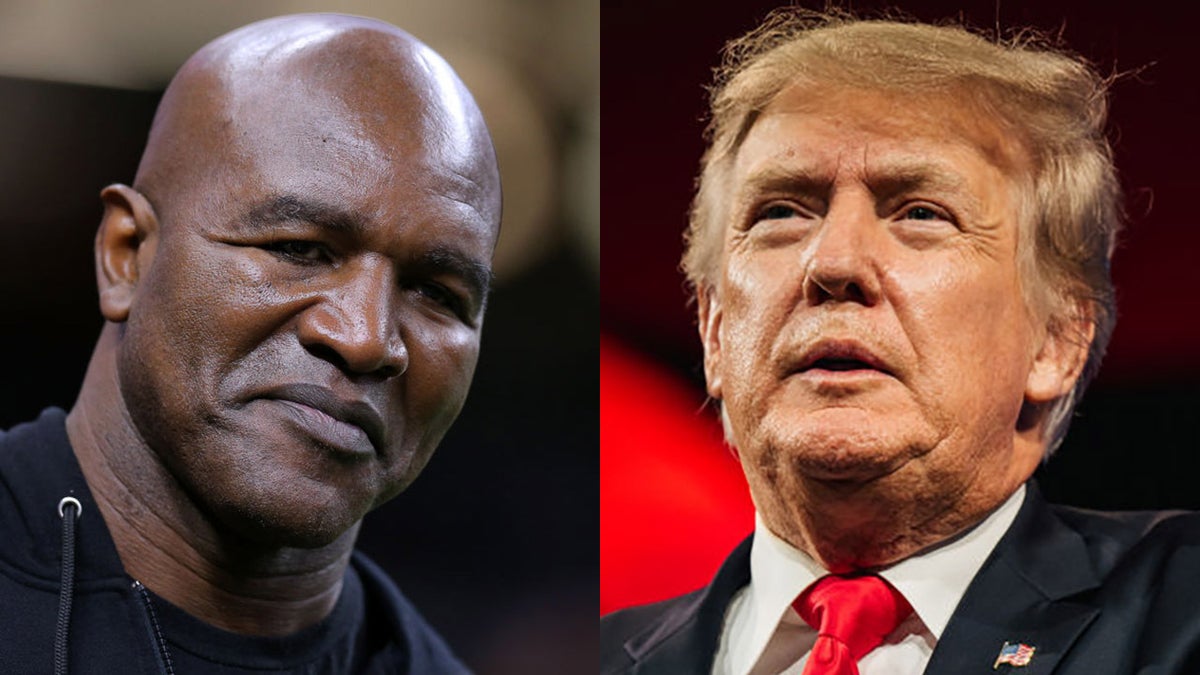 When Evander Holyfield, 58, returns to the ring on Saturday in Hollywood, Florida, former President Donald Trump will be ringside, providing TV commentary. (Getty Images)
