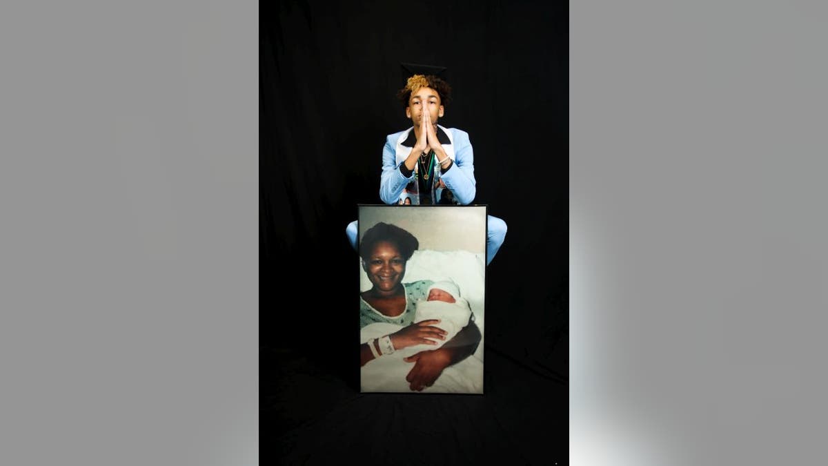 Kentavius "KJ" Morgan, 17, celebrated his academic achievements and his late mother’s life with a one-of-a-kind photo shoot. His mother, Teresa Colbert, died from cancer on May 12, 2019.