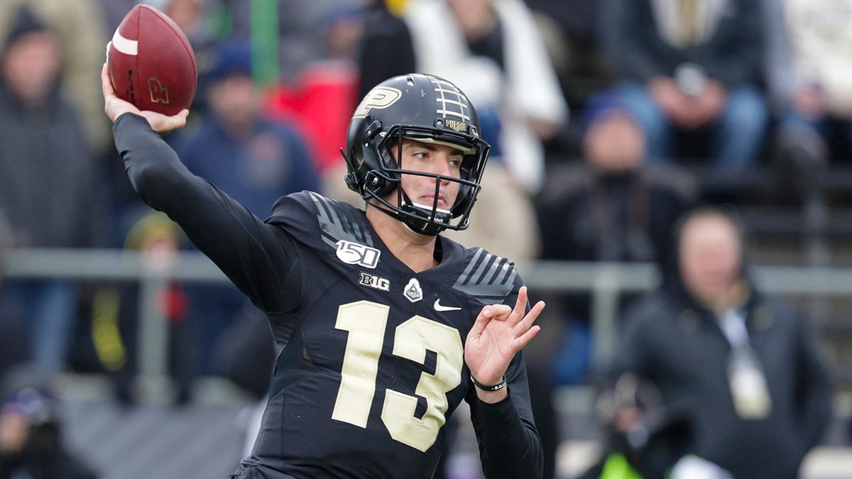 Purdue quarterback Jack Plummer throws against Nebraska during the first half of an NCAA college football game in West Lafayette, Indiana, Nov. 2, 2019. 