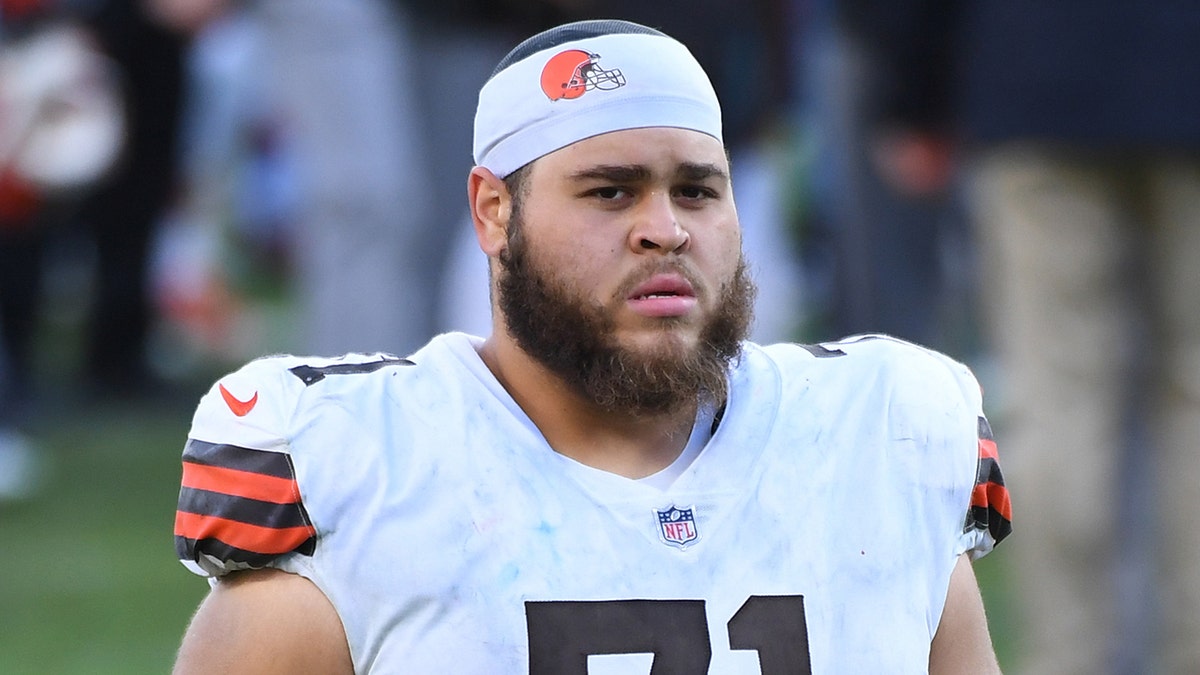 Cleveland Browns offensive tackle Jedrick Wills after a win against the Tennessee Titans at Nissan Stadium, on Dec. 6, 2020,
