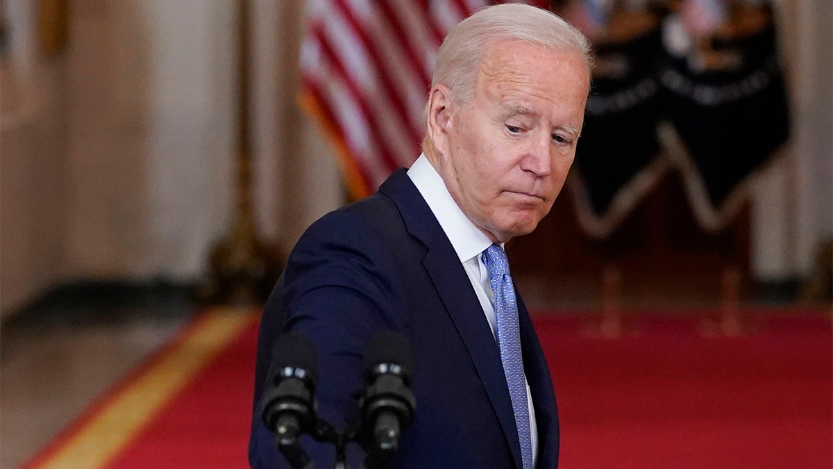 Joe Biden speaks on the war in Afghanistan from the State Dining Room.