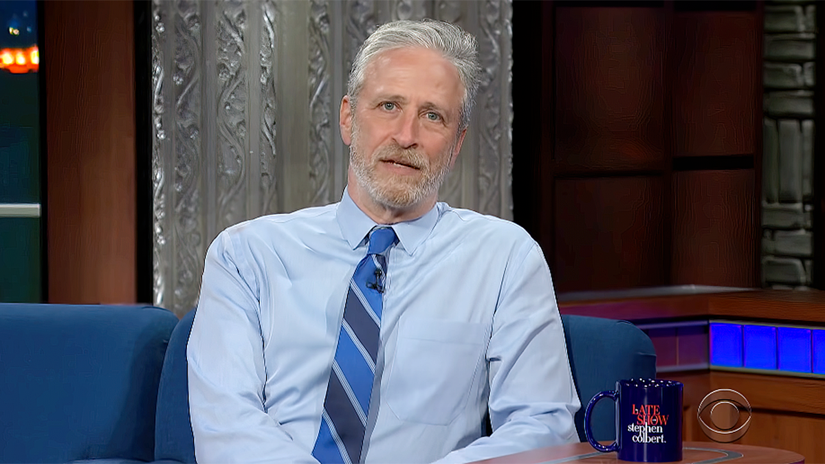 Jon Stewart is seen during an appearance on "The Late Show with Stephen Colbert." (CBS/The Late Show)