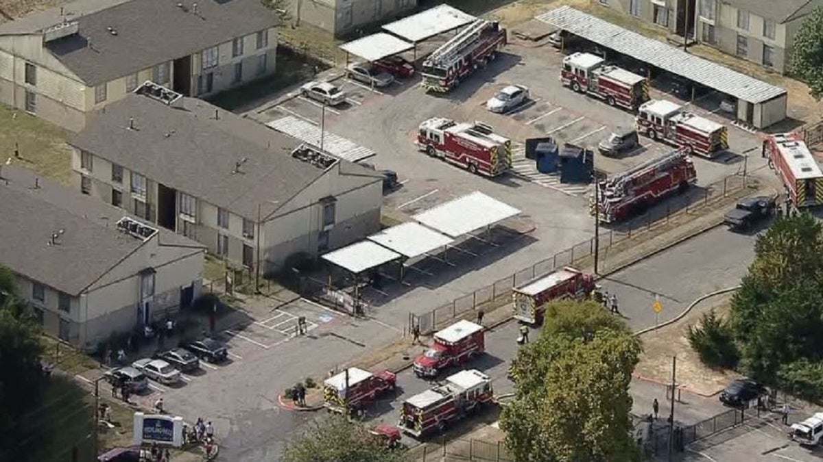 Dallas fire crews respond to an explosion Wednesday. 