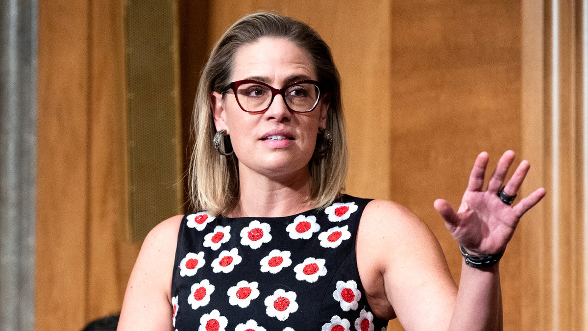 Sen. Kyrsten Sinema, D-Ariz., speaking at a meeting of the Senate Homeland Security and Governmental Affairs Committee