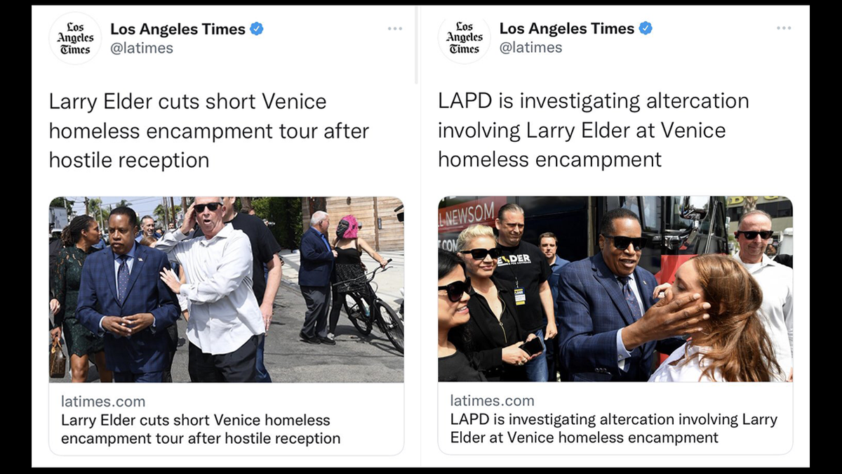 The Los Angeles Times is under fire for a pair of misleading tweets about Republican California gubernatorial candidate Larry Elder.
