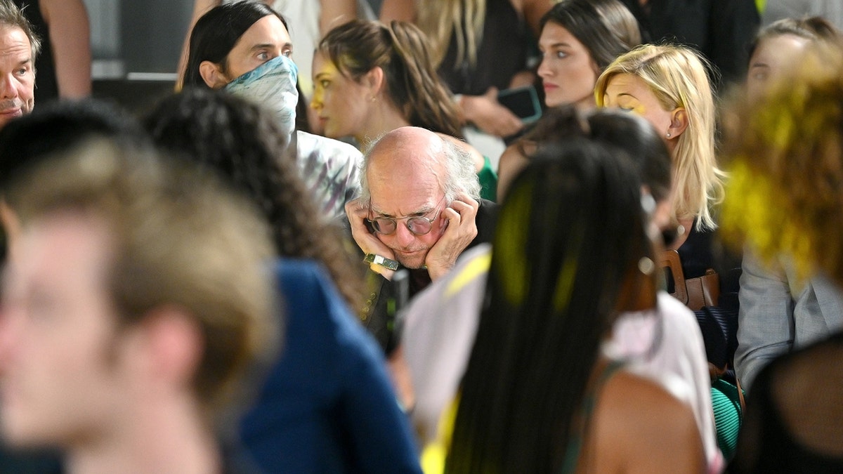 Jared Leto and Larry David attend the STAUD runway show during New York Fashion Week: The Shows at Spring Studios on September 12, 2021 in New York City. 