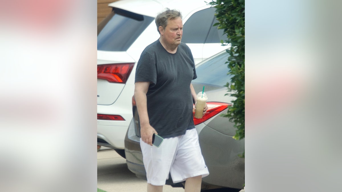 ‘Friends’ actor Matthew Perry is seen on a coffee run in the Los Feliz area of Los Angeles, Calif. on Saturday.