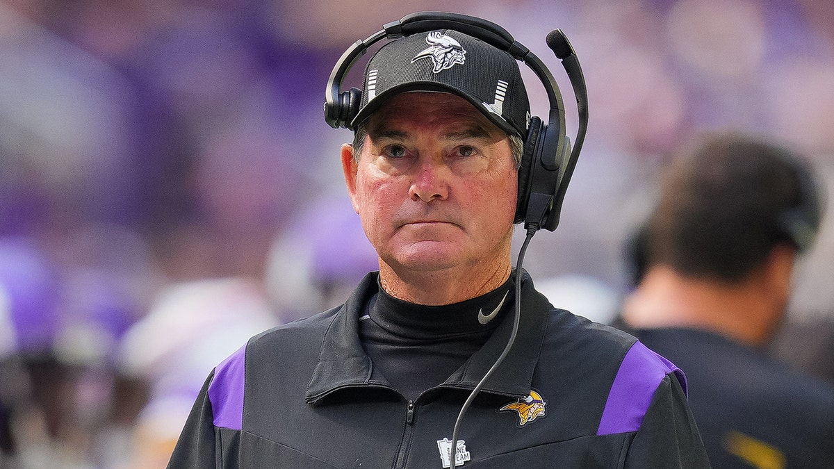 Minnesota Vikings head coach Mike Zimmer against the Denver Broncos in the second quarter at U.S. Bank Stadium Aug 14, 2021, in Minneapolis, Minnesota.