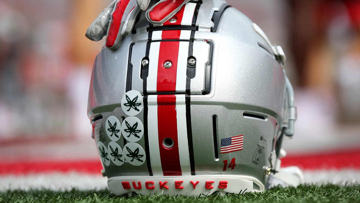 A general view of an Ohio State Buckeyes helmet