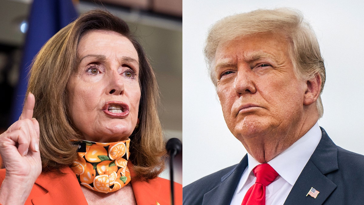 Side by side of Pelosi and Trump