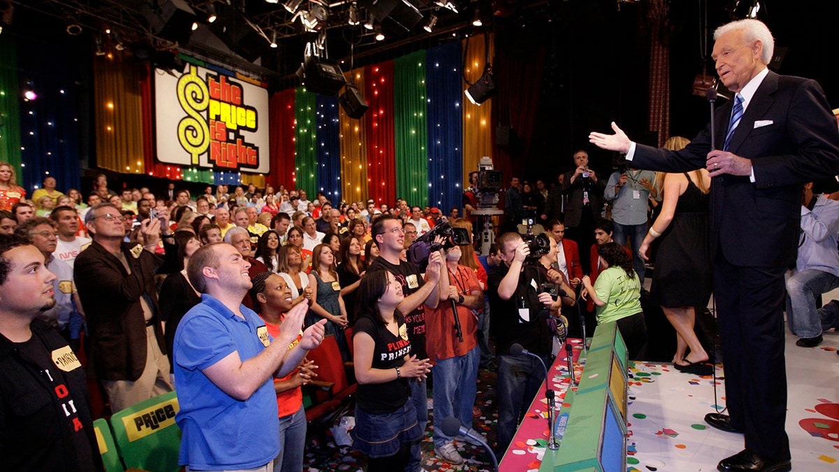 'The Price is Right' host Bob Barker talks with the crowd