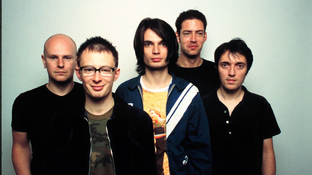 Radiohead poses for a photo at Capitol Records in 1997.
