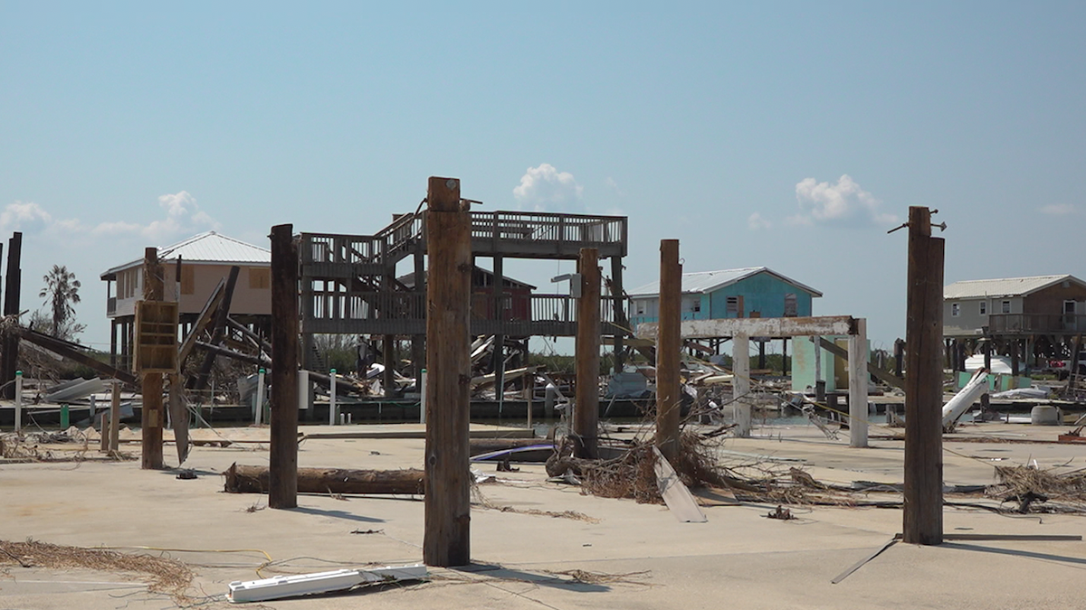 Just the stilts of a home remain after Hurricane Ida made landfall 10 miles from Grand Isle. 