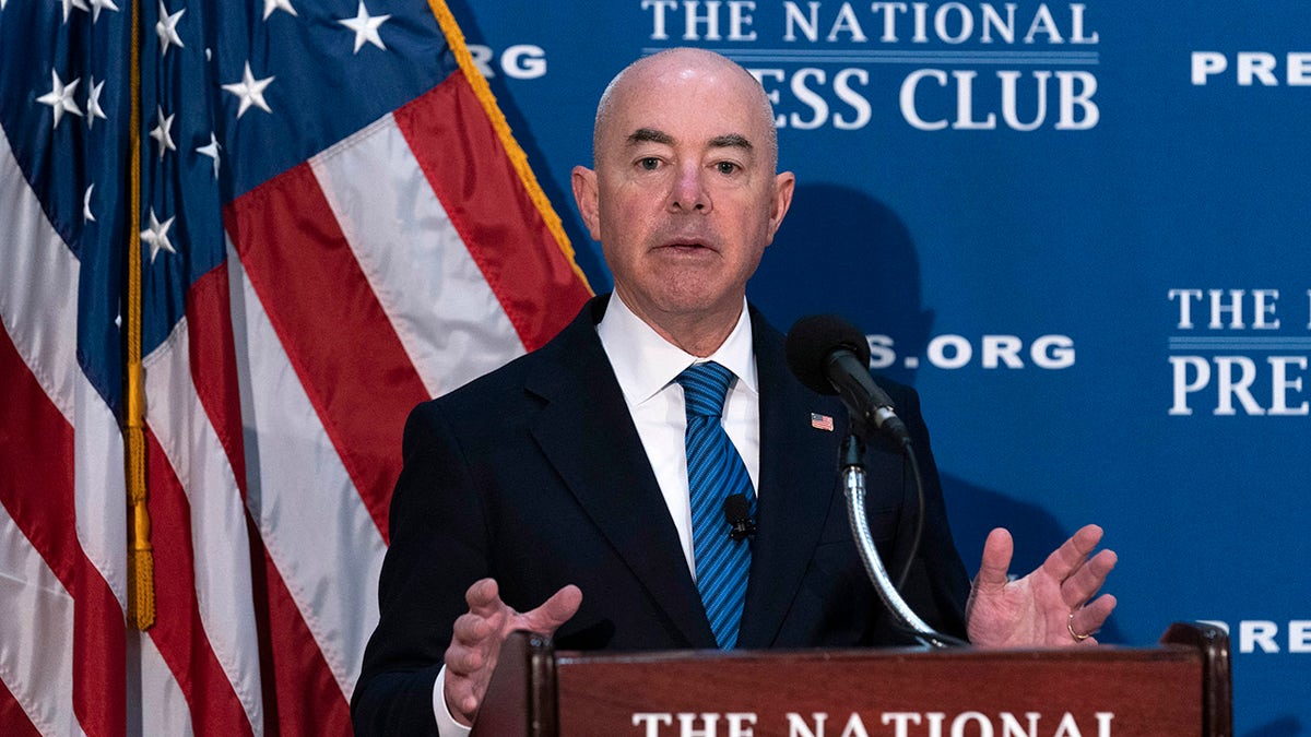 Secretary of Homeland Security Alejandro Mayorkas speaks during a news conference at The National Press Club in Washington, on Thursday, Sept. 9, 2021.