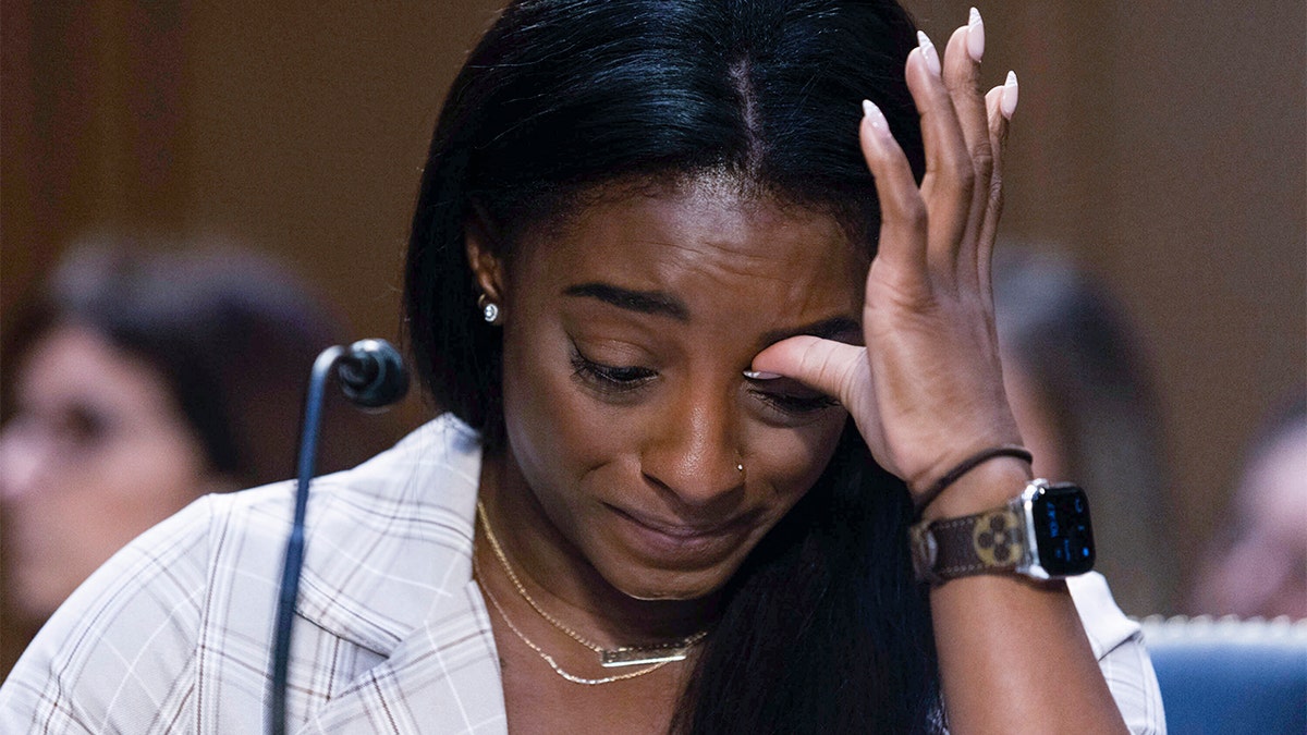 United States Olympic gymnast Simone Biles testifies during a Senate Judiciary hearing about the Inspector General's report on the FBI's handling of the Larry Nassar investigation on Capitol Hill, Wednesday, Sept. 15, 2021, in Washington. 