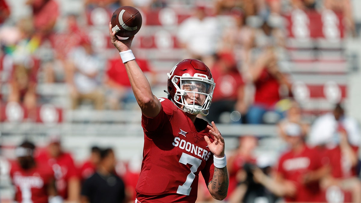 Oklahoma quarterback Spencer Rattler (7) throws a pass against Tulane during a NCAA college football game Saturday, Sept. 4, 2021, in Norman, Okla. (AP Photo/Alonzo Adams)