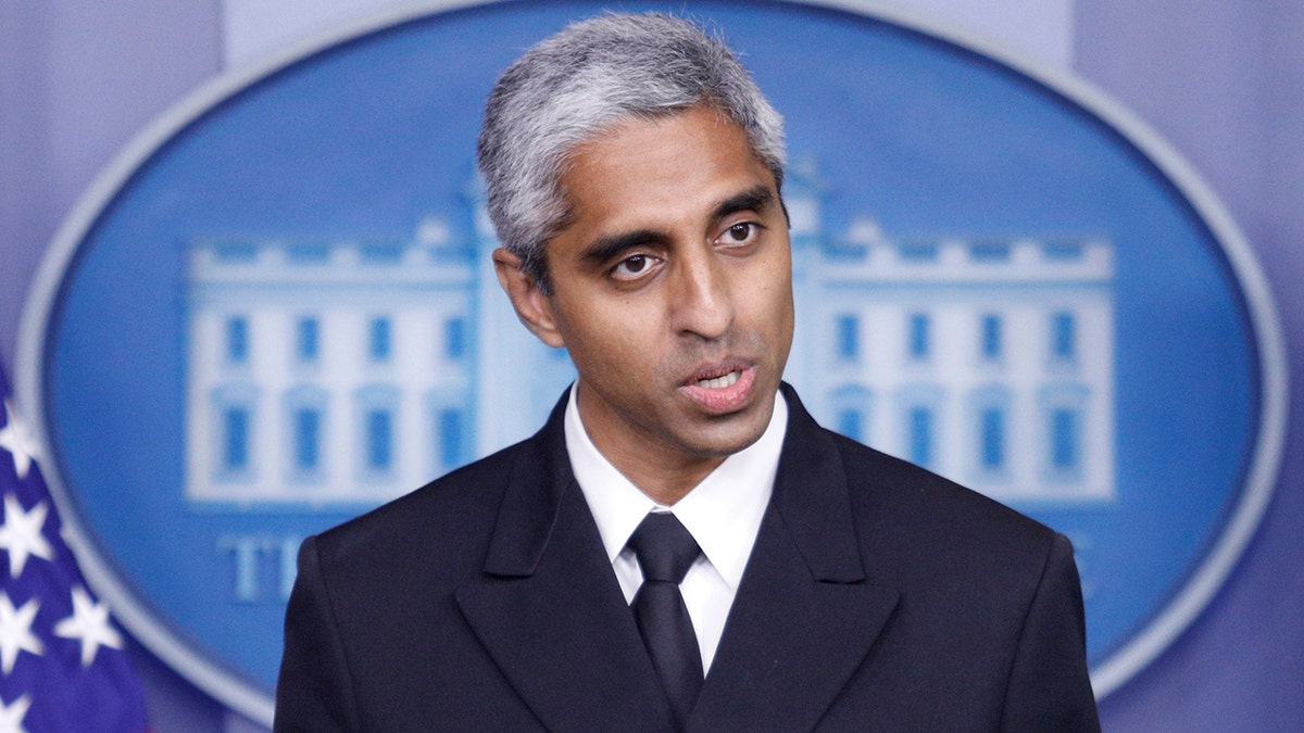 Surgeon General Vivek Murthy delivers remarks during a news conference with White House Press Secretary Jen Psaki at the White House in Washington, July 15, 2021. 