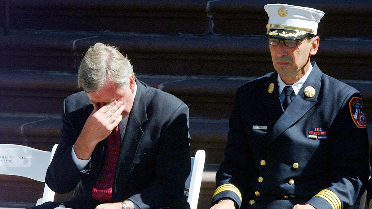 New York City Fire Commissioner cries as Rudy Giuliani speaks after 9/11