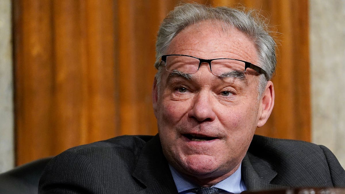 Sen. Tim Kaine, a Democrat from Virginia, speaks during a Senate Foreign Relations Committee hearing in Washington, D.C., on Tuesday, April 27, 2021.
