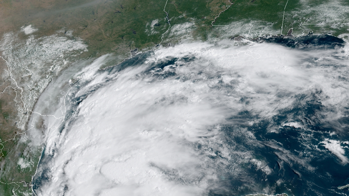 This satellite image provided by NOAA shows Tropical Storm Nicholas in the Gulf of Mexico. 