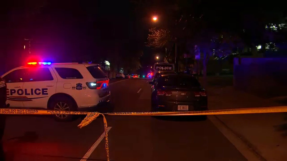 The crime scene near where a special police officer was fatally shot in Washington, D.C. Tuesday. (WTTG)