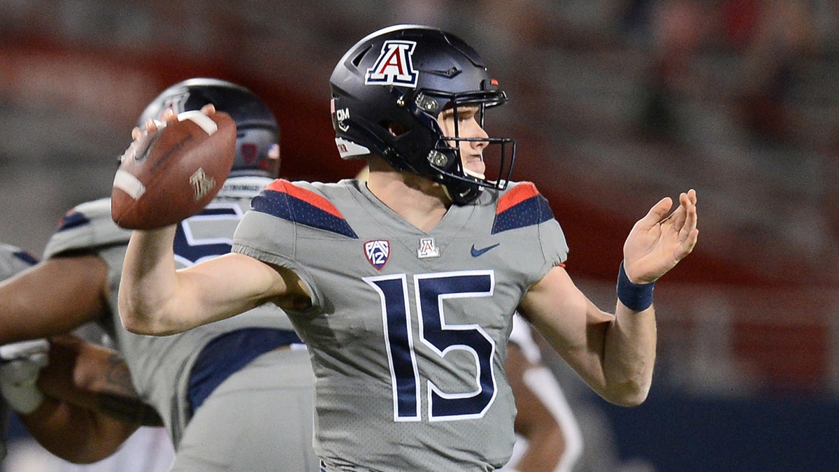 Arizona Wildcats quarterback Will Plummer throws a pass against the Colorado Buffaloes during the first half at Arizona Stadium. (Joe Camporeale-USA TODAY Sports)