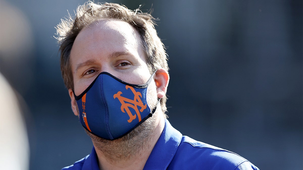 NEW YORK, NEW YORK - JUNE 16:  New York Mets general manager Zack Scott is on the field before the game between the New York Mets and the Chicago Cubs at Citi Field on June 16, 2021 in the Flushing neighborhood of the Queens borough of New York City. (Photo by Elsa/Getty Images)