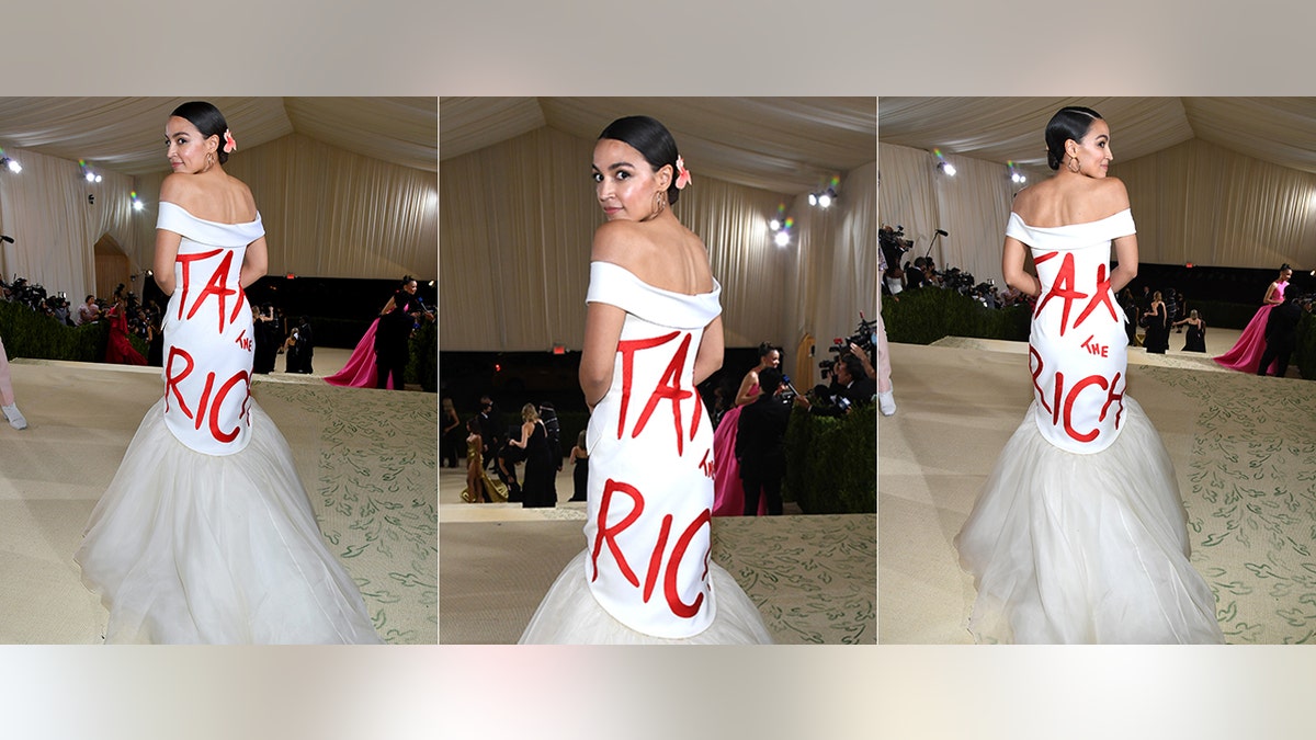 Alexandria Ocasio-Cortez in her "Tax the rich" dress