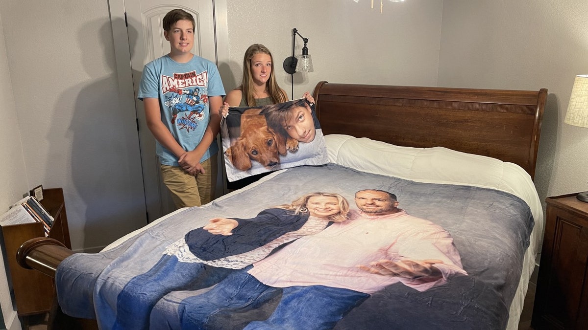 David and Whitney Scott of Arkansas, gave their daughter a giant blanket with their faces on it, and a pillowcase featuring her brother and dog.