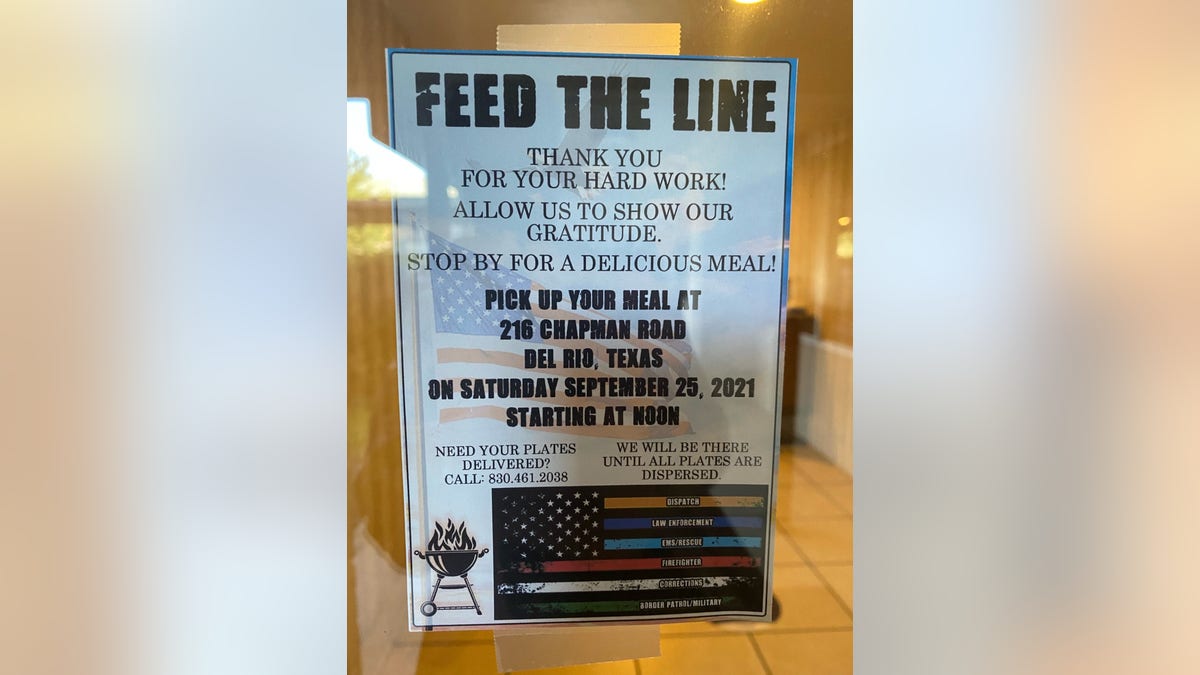 A sign in Del Rio, Texas, reading, "FEED THE LINE: 