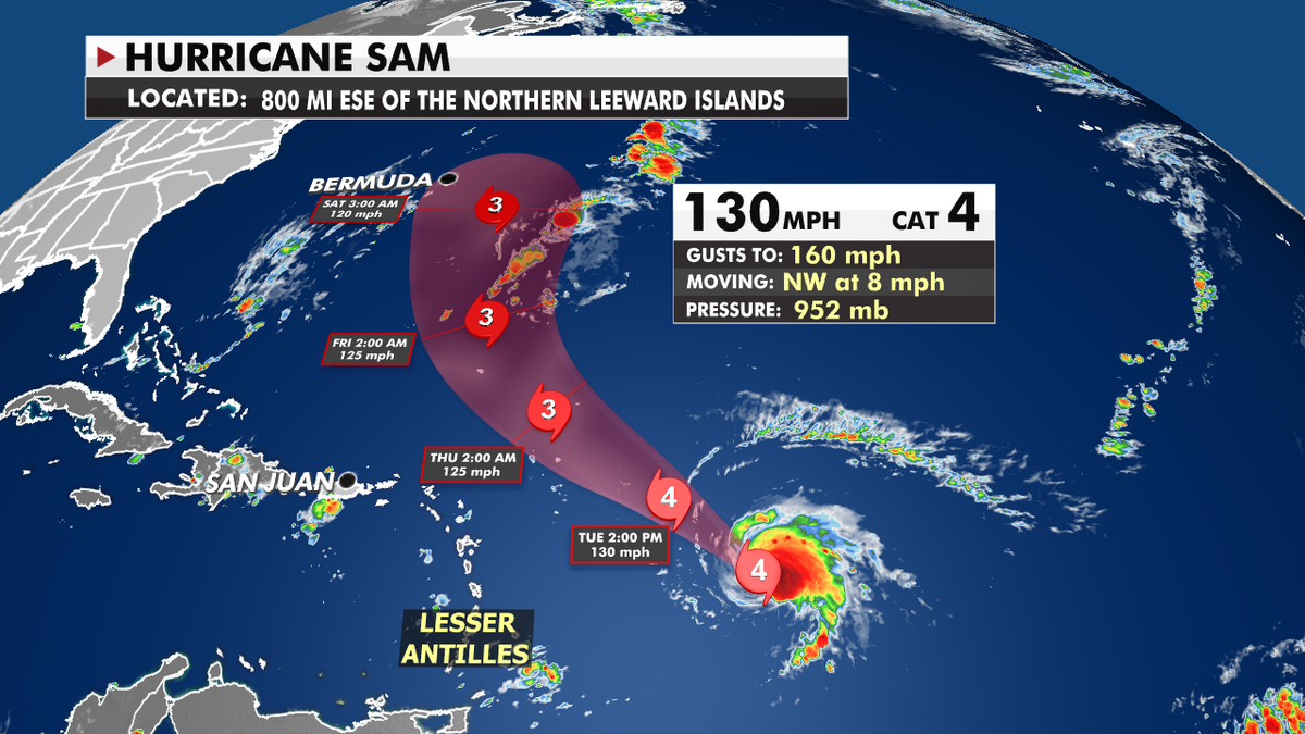The current path of Hurricane Sam.