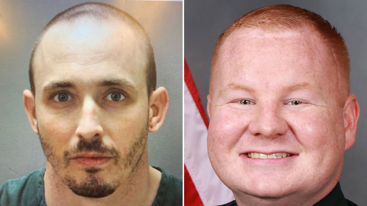 Patrick McDowell (left) is accused of shooting Nassau County Deputy Josh Moyers twice during a traffic stop on Friday. Moyers died at the hospital Sunday.