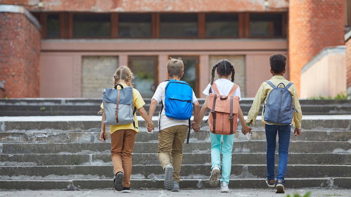 Young kids walk to school