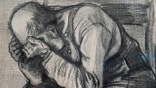 Detail of Study for "Worn Out", a drawing by Dutch master Vincent van Gogh, dated Nov. 1882, on public display for the first time at the Van Gogh Museum in Amsterdam, Netherlands, Thursday, Sept. 16, 2021.