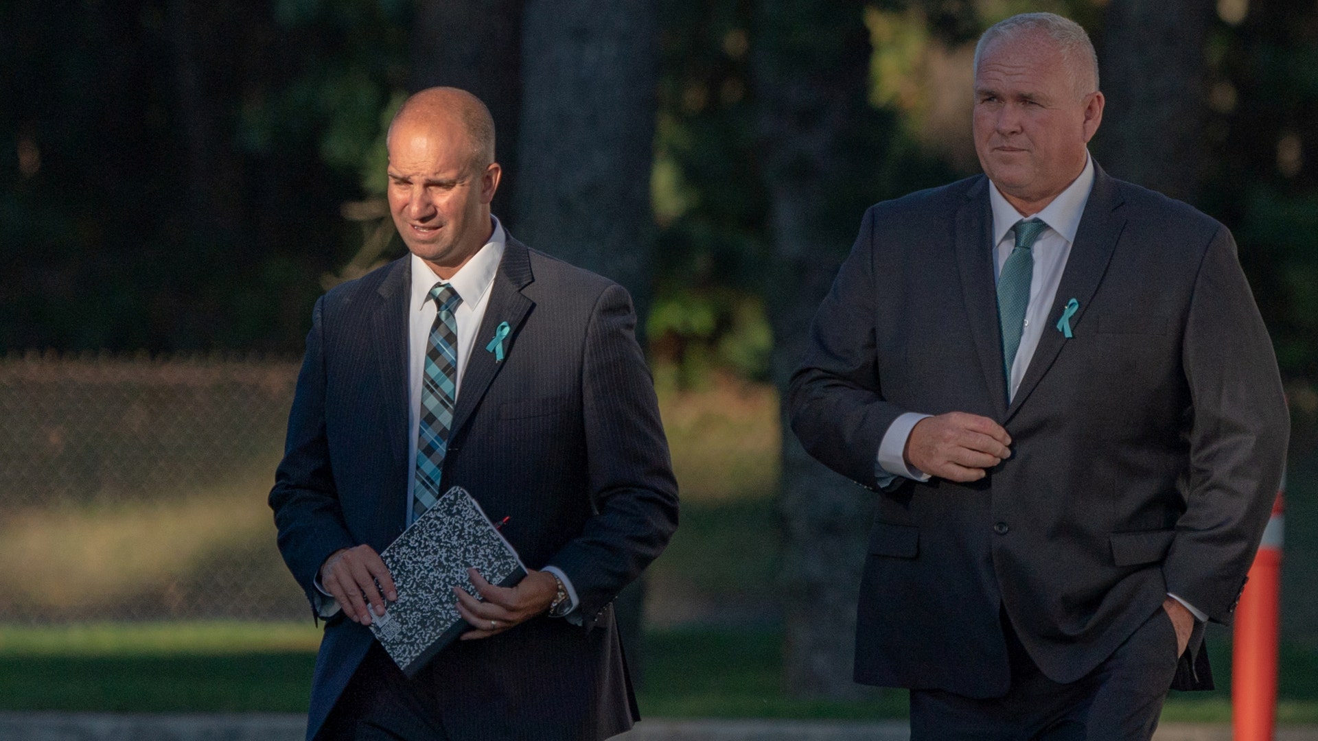Gabby Petito's stepdad Jim Schmidt (L) is seen after the Gabby Petito memorial service in Holbrook, New York, U.S., September 26, 2021. 