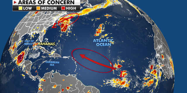 Areas of concern over the Atlantic