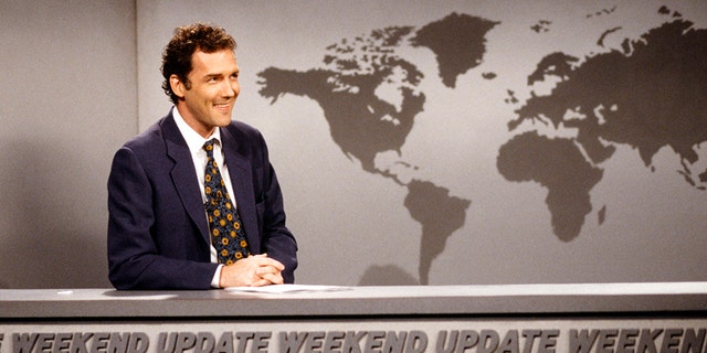 Norm Macdonald is seen during the 'Weekend Update' skit on ‘SNL’ back on April 12, 1997.