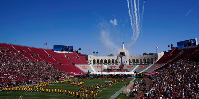 The L.A. Memorial Coliseum is home to the USC Trojans football team and will host the Olympics for the third time in 2028.