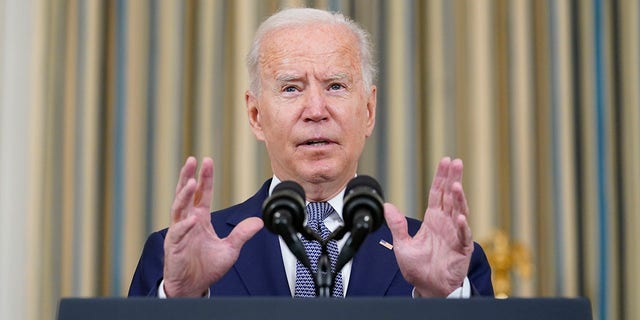 President Joe Biden speaks from the White House State Dining Room in Washington on Friday, September 3, 2021, on the August Jobs Report.  (AP Photo / Susan Walsh)