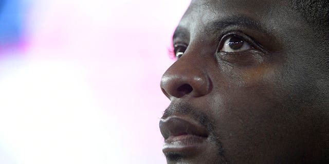 FILE - In this Aug. 31, 2017, file photo, Washington Redskins radio analyst and former running back Clinton Portis watches from the sideline during the second half of an NFL preseason football game against the Tampa Bay Buccaneers in Tampa, Fla.