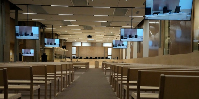 The specially built courtroom is pictured Thursday, Sept. 2 2021 at the court house in Paris. In an enormous custom-designed chamber, France is putting on trial 20 men accused in the Nov. 13, 2015, Islamic State terror attacks on Paris that left 130 people dead and hundreds injured.