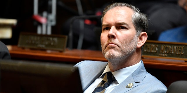 FILE - In this Tuesday, Sept. 7, 2021. file photo, Kentucky Sen. Max Wise listens to a speech during the opening day of the Kentucky State Legislature special session in Frankfort, Ky. (AP Photo/Timothy D. Easley, File)