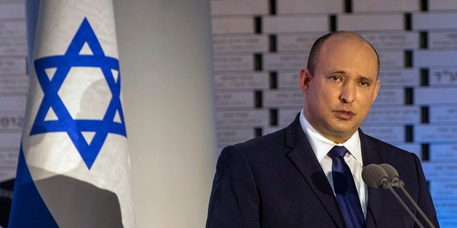 Israeli Prime Minister Naftali Bennett speaks during a memorial ceremony on the 48th anniversary of the Yom Kippur War at Mt. Herzl in Jerusalem, Sunday, Sept. 19, 2021.