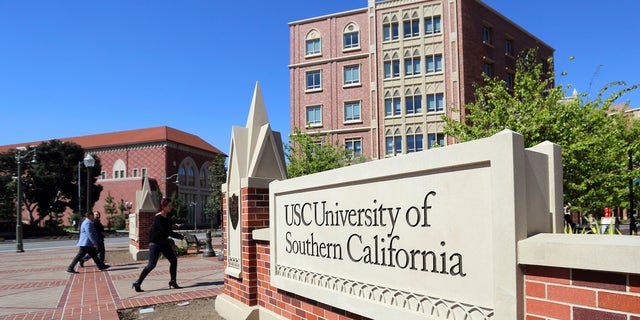  This March 12, 2019 file photo shows the University Village area of ​​the University of Southern California in Los Angeles. 