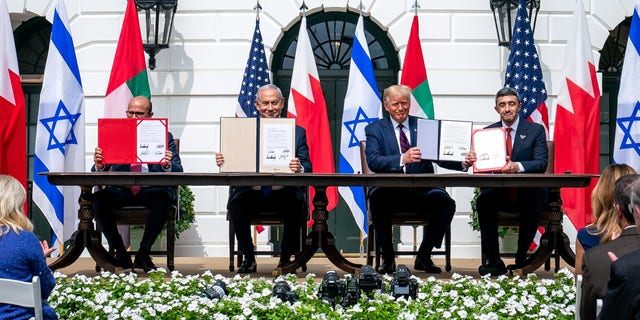 Cérémonie de signature des accords d'Abraham à la Maison Blanche le 13 septembre 2020.