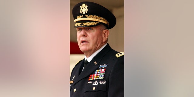 Acting U.S. Chief of Staff of the Army General John M. Keane speaks at the Army's birthday celebration at the Pentagon center courtyard June 13, 2003 in Arlington, Virginia. (Photo by Stefan Zaklin/Getty Images)